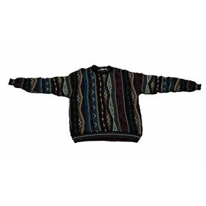 Bold Expression 3D multicolored knit Wool Textured crewneck sweater Mens Large